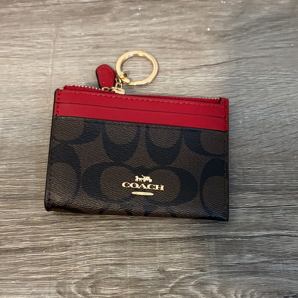 Coach Red and Black Card Holder with Gold Keyring